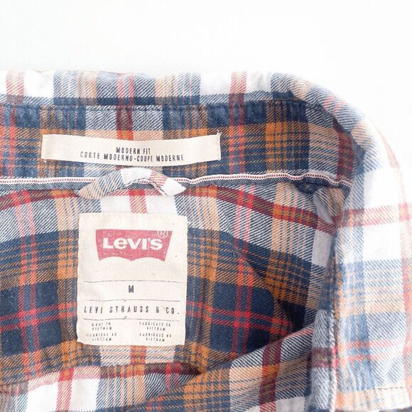 Levi's Mens Pearl Snap Up Shirt Long Sleeve Modern Fit Plaid Blue Red Medium - Picture 3 of 8